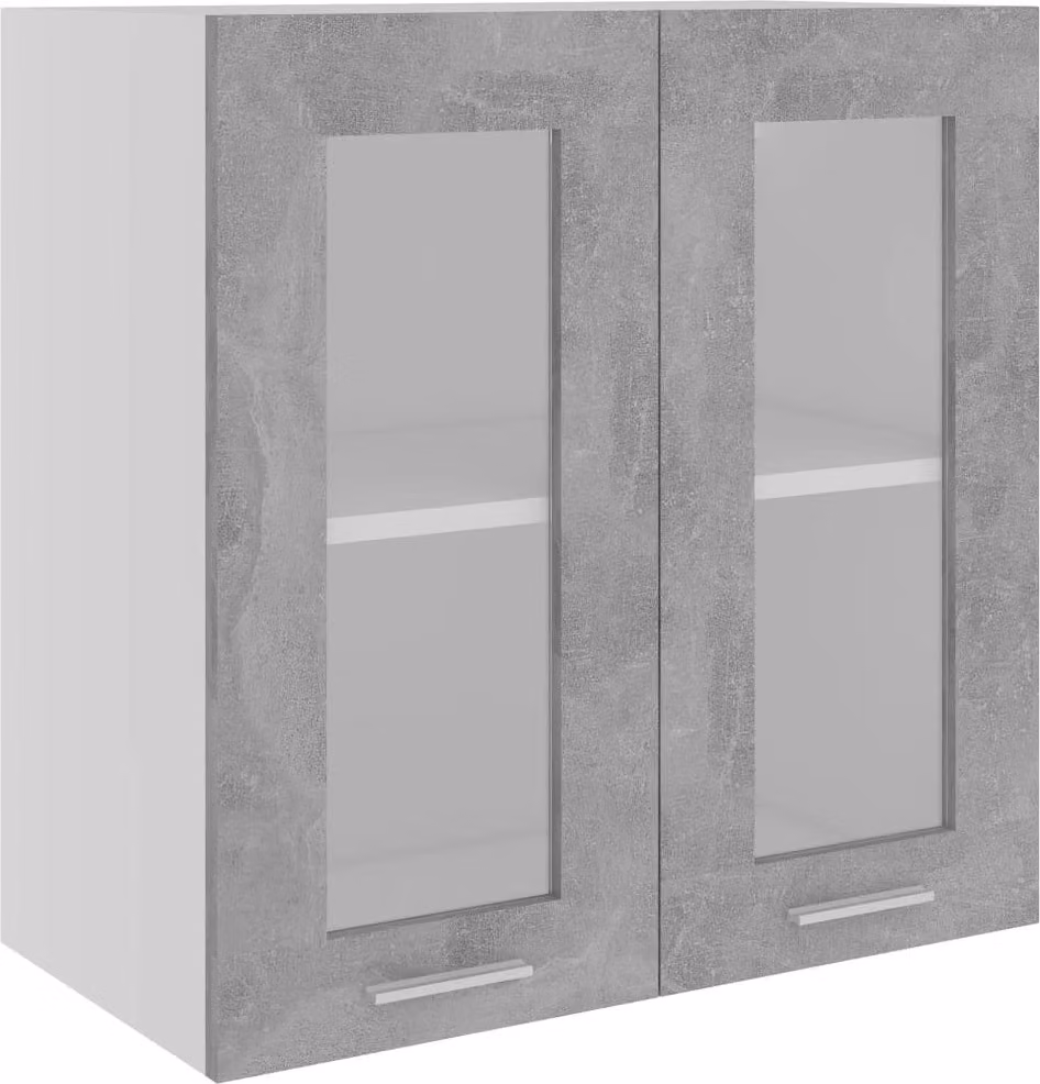 Mobile Pensile con Vetro “Lyon” Grigio Cemento 60x31x60 cm