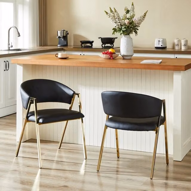 Set di 2 sedie da pranzo MINIMAL in ecopelle nera con struttura in metallo oro e design moderno