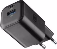 Caricabatterie Cellularline Multipower GaN da 65W con porte USB Type-A e USB Type-C, Nero