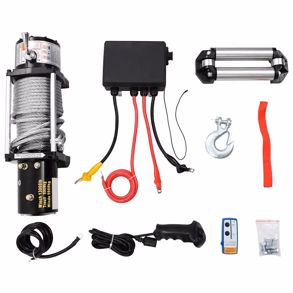Argano elettrico vidaXL in acciaio nero con telecomando 12 V – 2