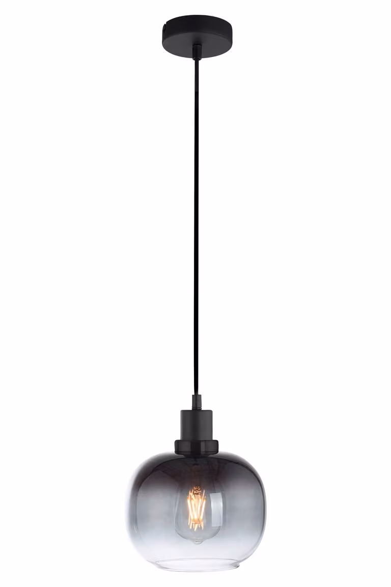 Lampada a sospensione, nero, vetro fumé, H 120 cm