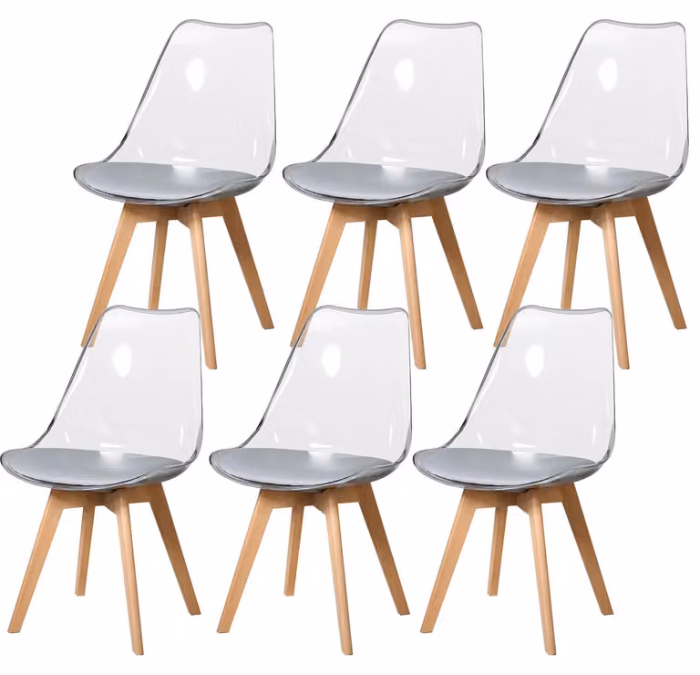 Sedie da pranzo - Sedie da pranzo moderne - Set da 6 - Grigio - Imbottite - Seduta in poliuretano - Gambe in legno