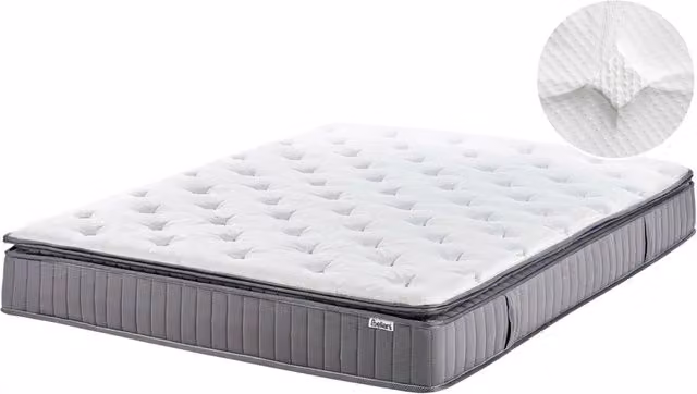 Materasso Hybrid BELIANI matrimoniale bianco con molle insacchettate e memory foam, rivestimento rimovibile, L: 180 cm x P: 200 cm x H: 25 cm