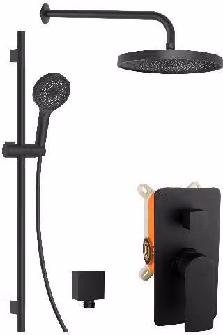kielle Vega - Set doccia con miscelatore da incasso, per 2 apparecchi, con accessori e corpo, nero opaco 20618SP24
