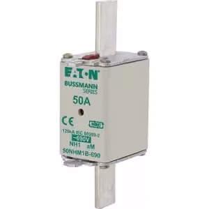 Inserto fusibile Eaton, bassa tensione, 50 A, CA 690 V, 120 kA, NH1, aM, IEC, doppio indicatore di stato, linguetta di presa sotto tensione 50NHM1B-690