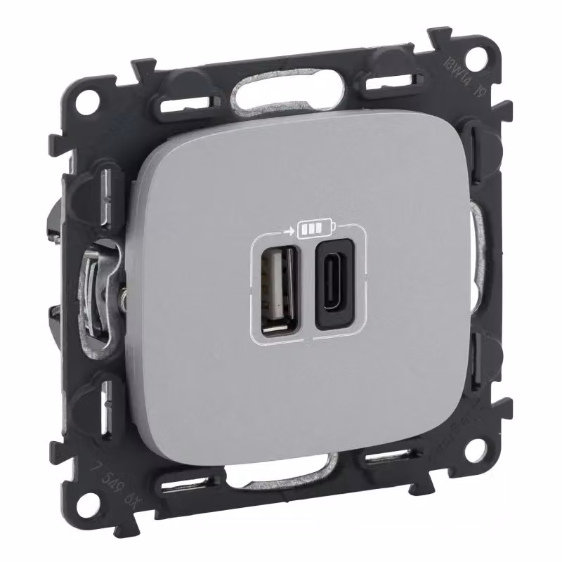 Legrand Valena Allure 2XUSB A+C a 2 moduli 3 A Colore: alluminio 754967