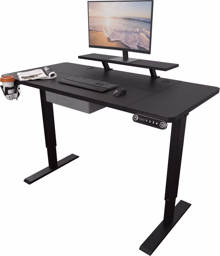 Hilodesk 140cm Altezza regolabile scrivanie elettriche Sit and Stand Desk Stand per scrivanie di casa ufficio con supporto per monitor e cassetto,nero