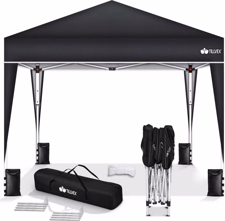 tillvex gazebo 3x3m nero impermeabile | gazebo pop-up pieghevole regolabile in altezza | tenda da giardino protezione UV 50+ | tenda da festa con borsa per giardino