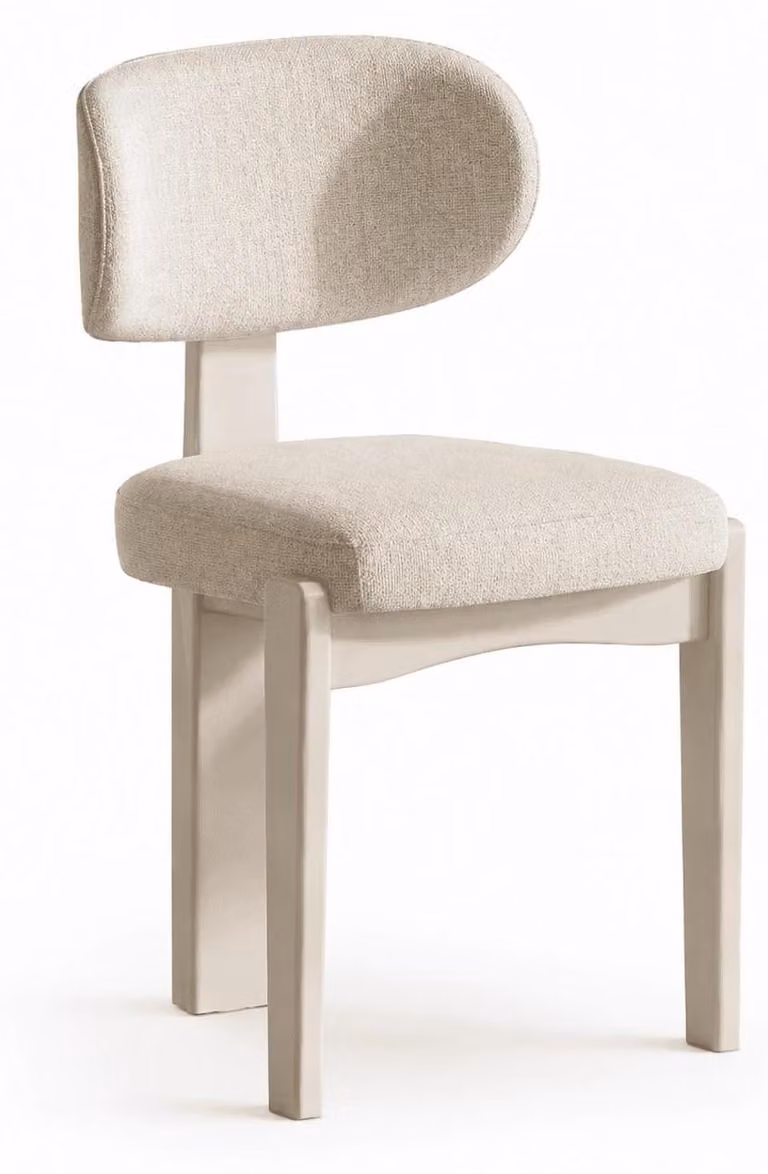 Sedia da pranzo beige, imbottita, sedia di design, stile moderno
