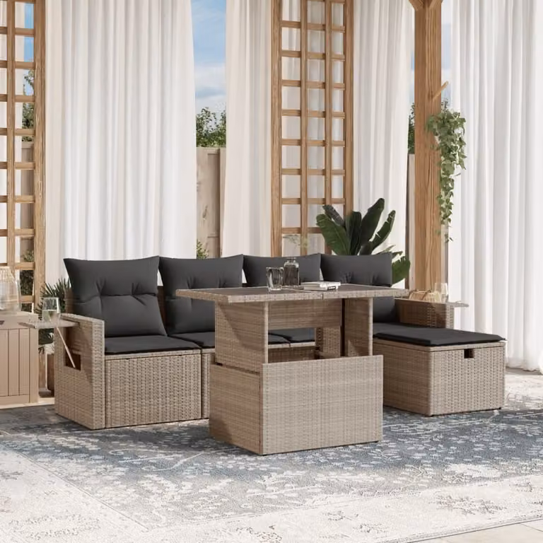 Maison Exclusive - Set Divano da Giardino 6pz con Cuscini Grigio Chiaro Polyrattan