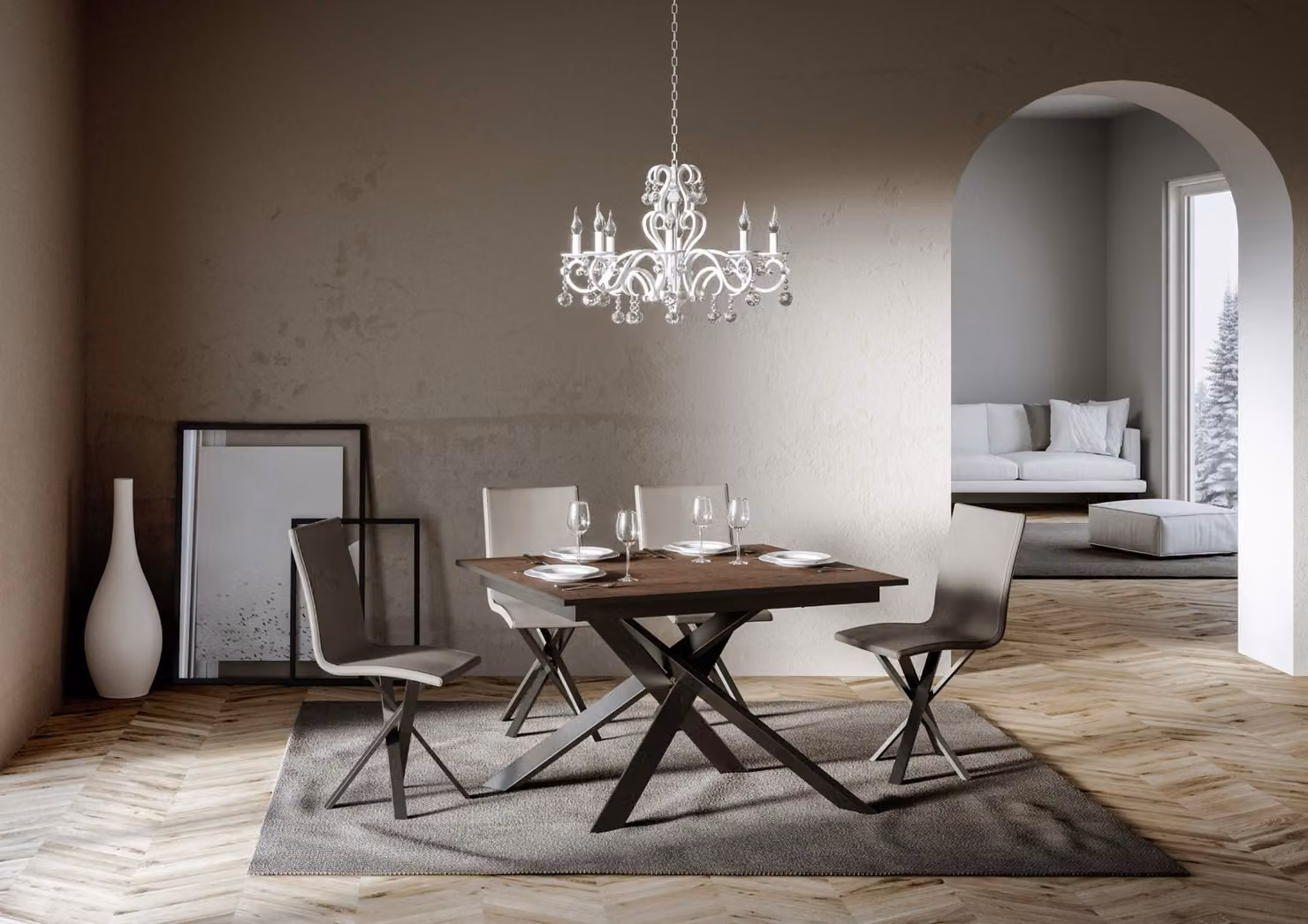 ITAMOBY - Tavolo allungabile 120/180x90 cm Ganty noce - bordo antracite telaio e gambe antracite
