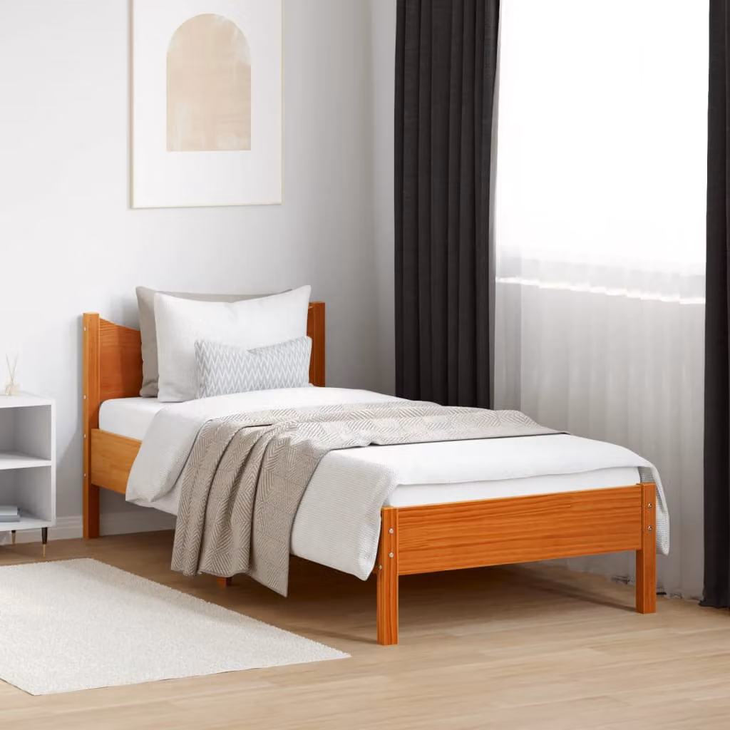 Letto singolo vidaXL in legno di pino con doghe piatte, colore marrone cera, L 100 x P 200 cm