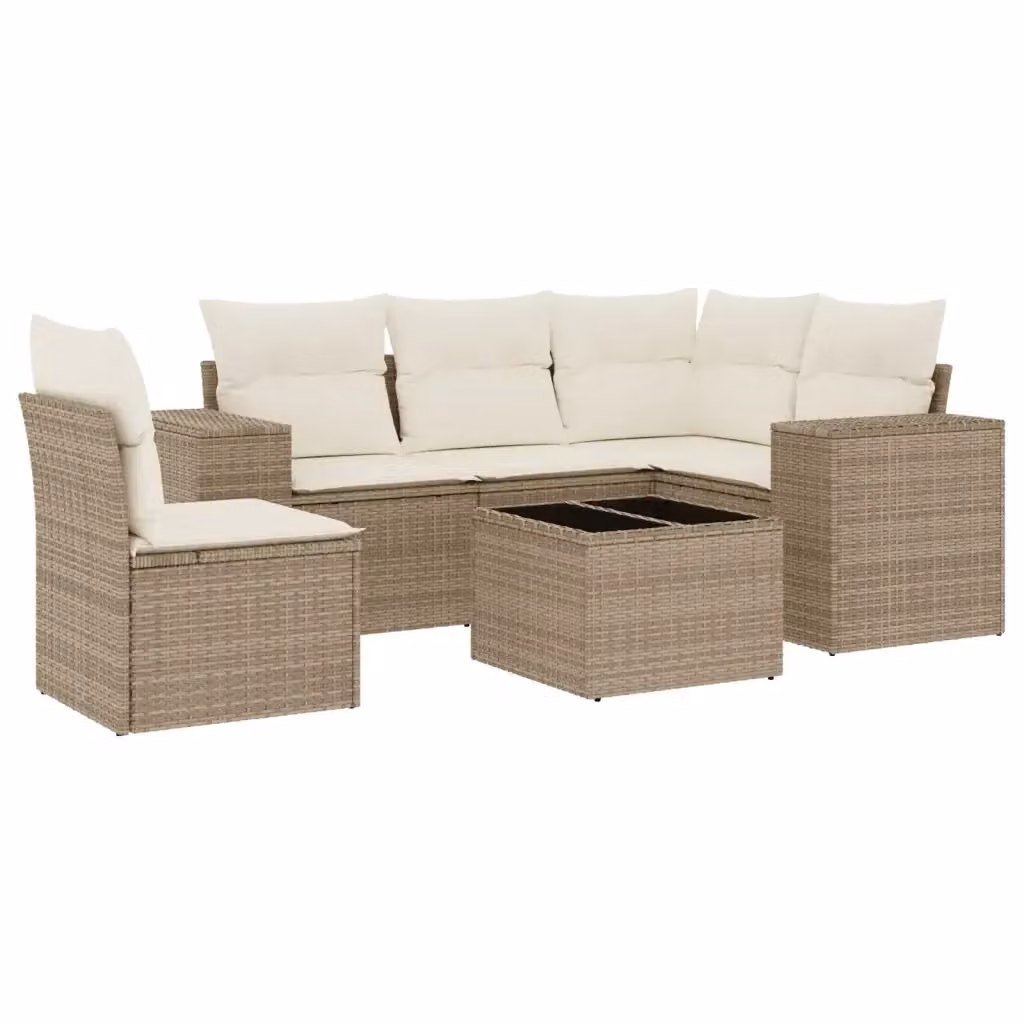 Set Divano da Giardino a L vidaXL in Polyrattan con Cuscini Beige e Tavolino da Esterno 6 Pezzi – 2