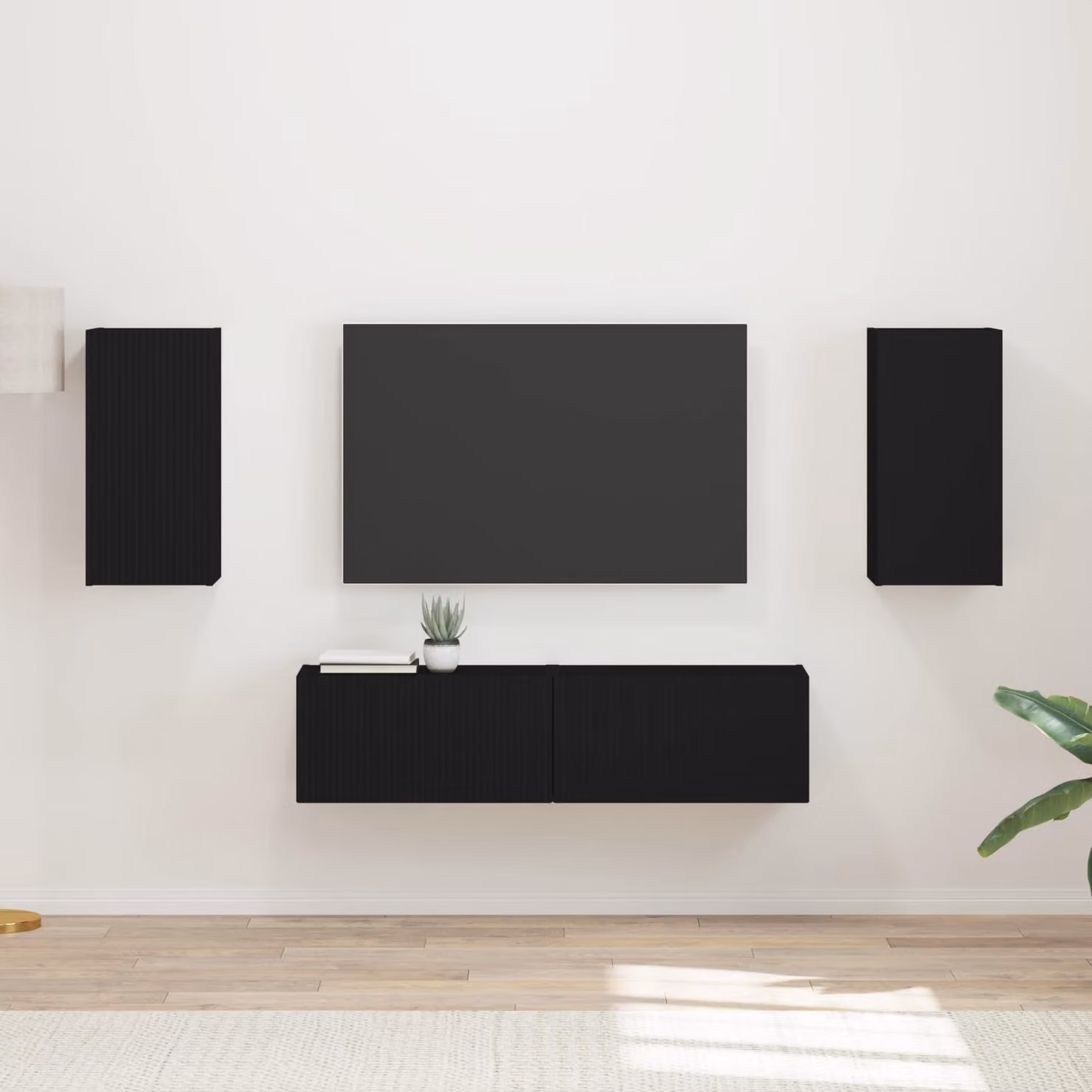 Set mobile TV moderno vidaXL in 4 pezzi nero opaco con legno MDF per soggiorno – 1
