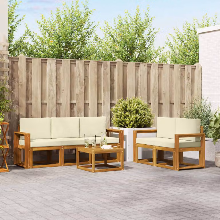 Set di divani da esterno vidaXL 6 pezzi in legno di acacia con cuscini, beige e marrone