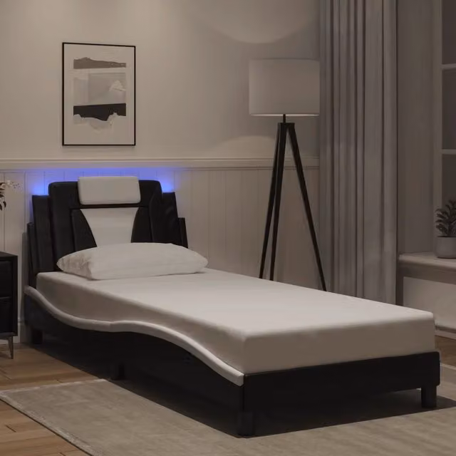Giroletto Viana con LED senza Materasso Nero e Bianco 90x200 cm 3213999