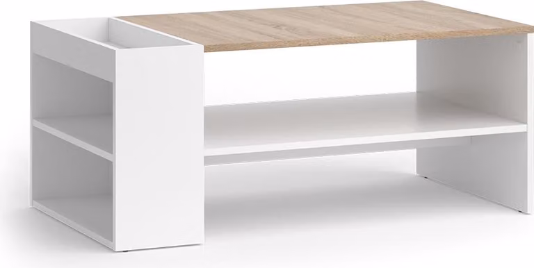 Tavolino da salotto Vicco Wido Bianco/Sonoma 100 x 55 cm con ripiani, Model 56264