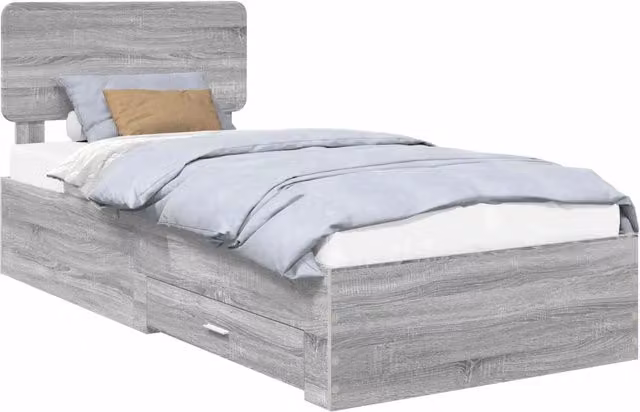 Letto singolo per adulti con cassetti in legno multistrato grigio L: 75 cm, P: 190 cm, H: 90 cm – 1