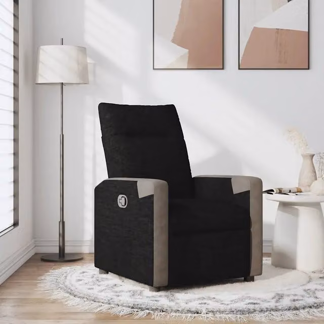 Poltrona Reclinabile Relax in Tessuto Nero e Grigio con Braccioli e Regolazione Manuale – 1