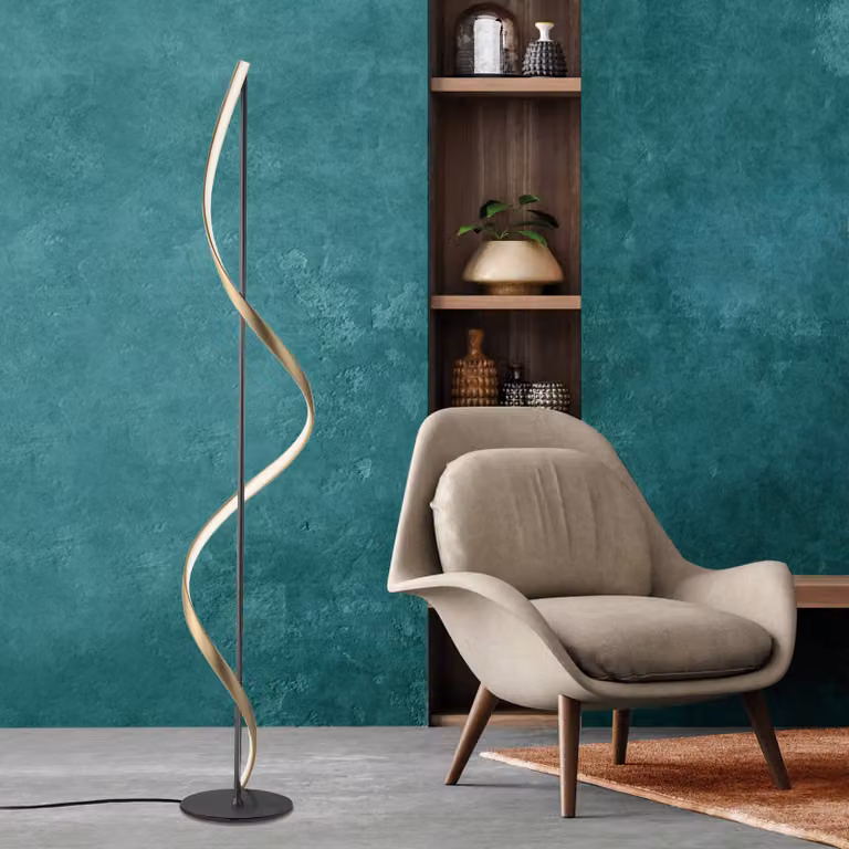 Q-Smart-Home Paul Neuhaus Q-Swing piantana antracite/ottone Q-Swing, dimmerabile, Nero, Soggiorno / Sala da pranzo, Alluminio, Moderno