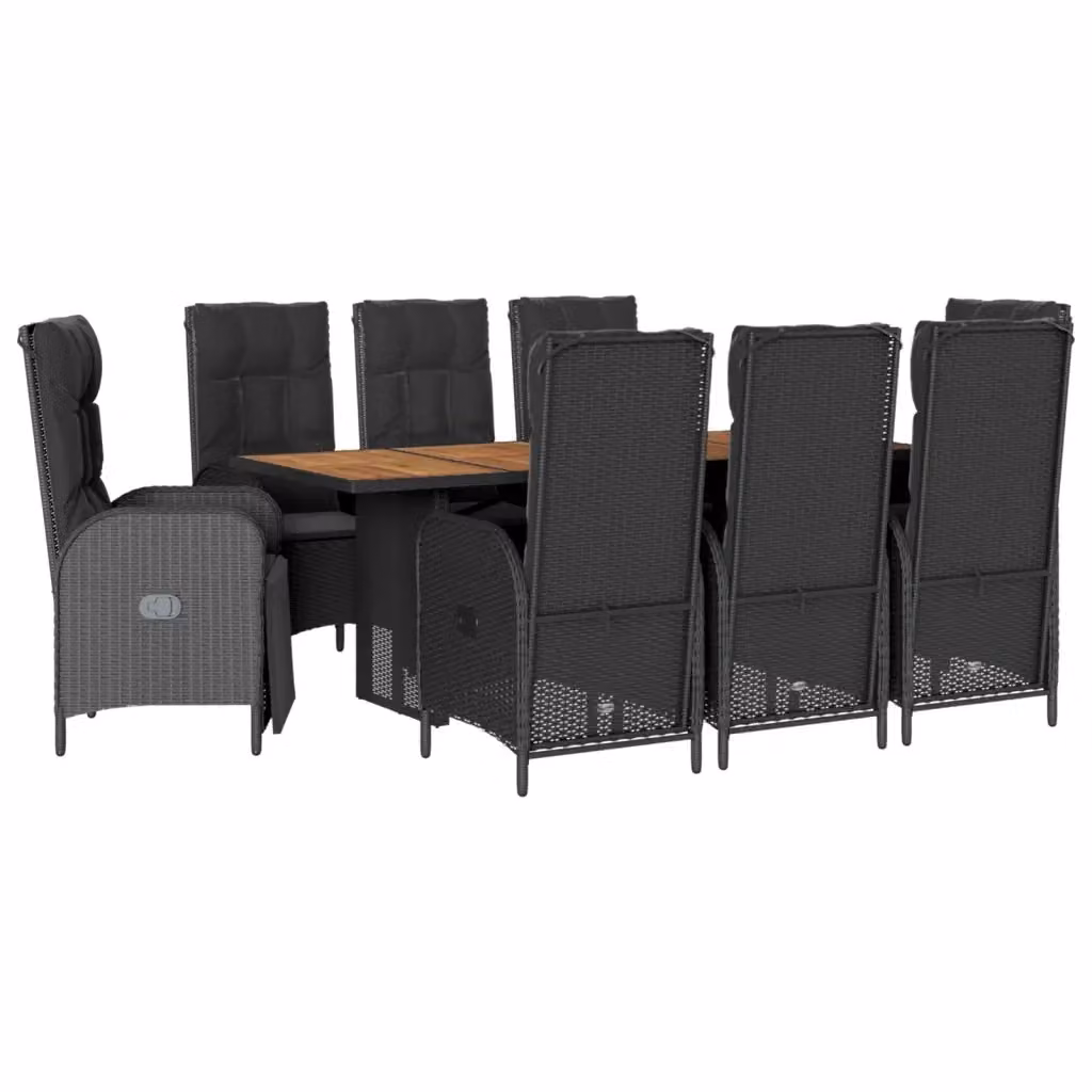Set da pranzo da giardino vidaXL in legno di acacia oliato e rattan nero con 9 pezzi – 2