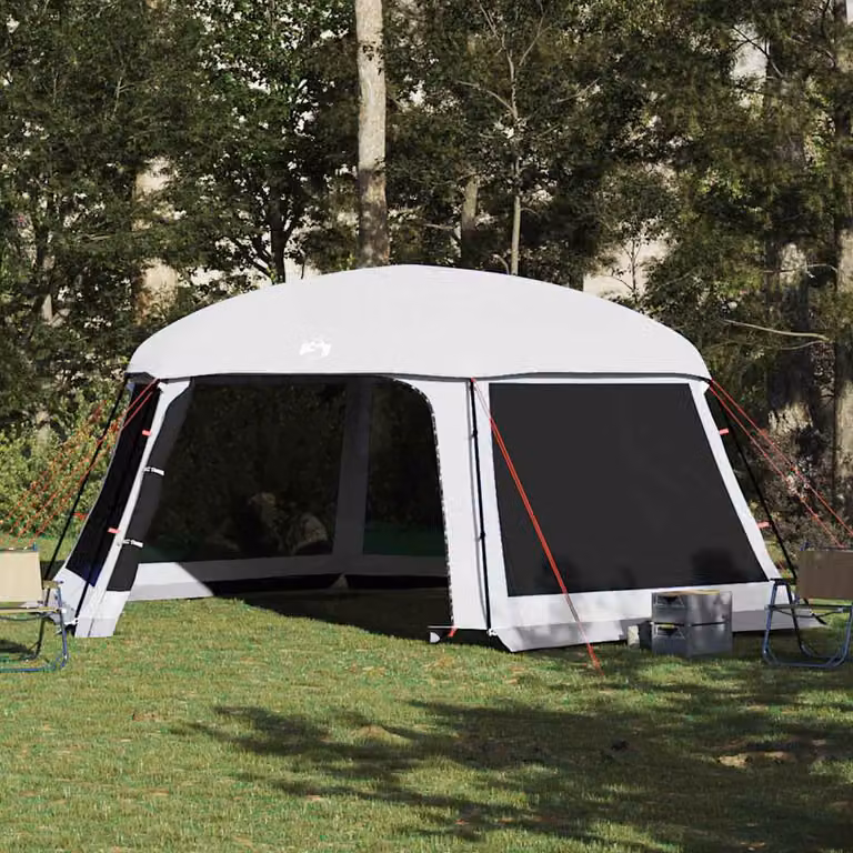 vidaXL Tenda da piscina a cupola con pareti in rete e copertura rimovibile, Grigio, L: 618 cm, P: 532 cm, H: 246 cm