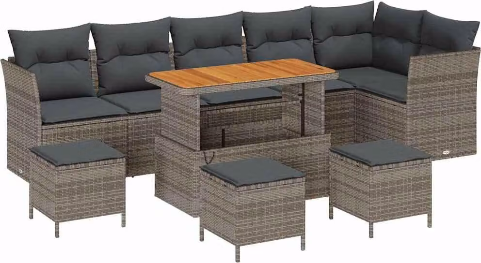 Set Divano da Giardino 10 pcs Grigio polyrattan