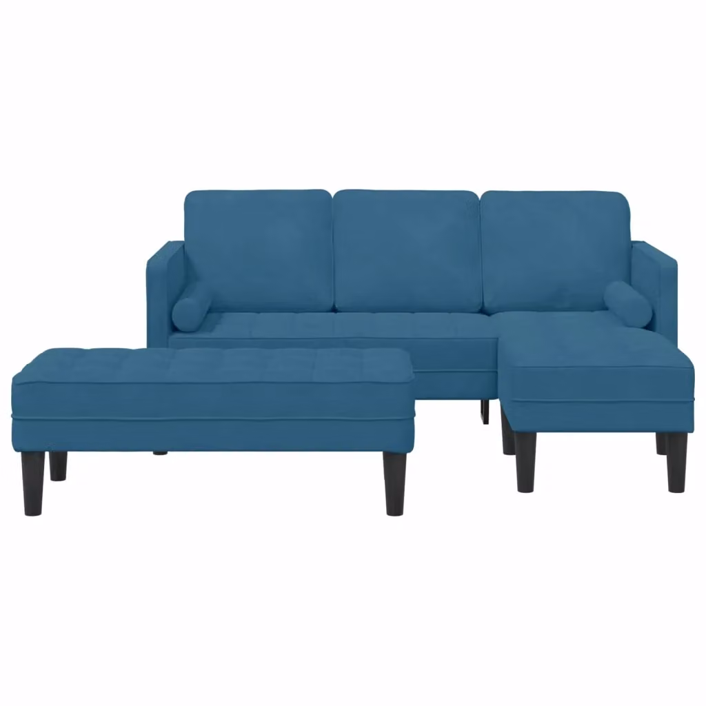 Set di divani angolari L-shape vidaXL in velluto blu con cuscini inclusi – 2