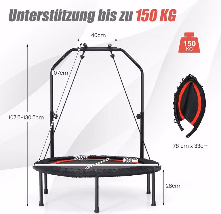 Trampolino fitness con maniglia regolabile e fasce di resistenza