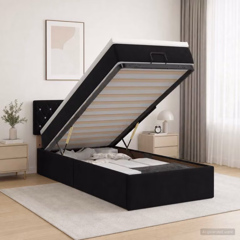 Letto ottomano con materasso vidaXL in velluto nero, L 80 x P 200 cm
