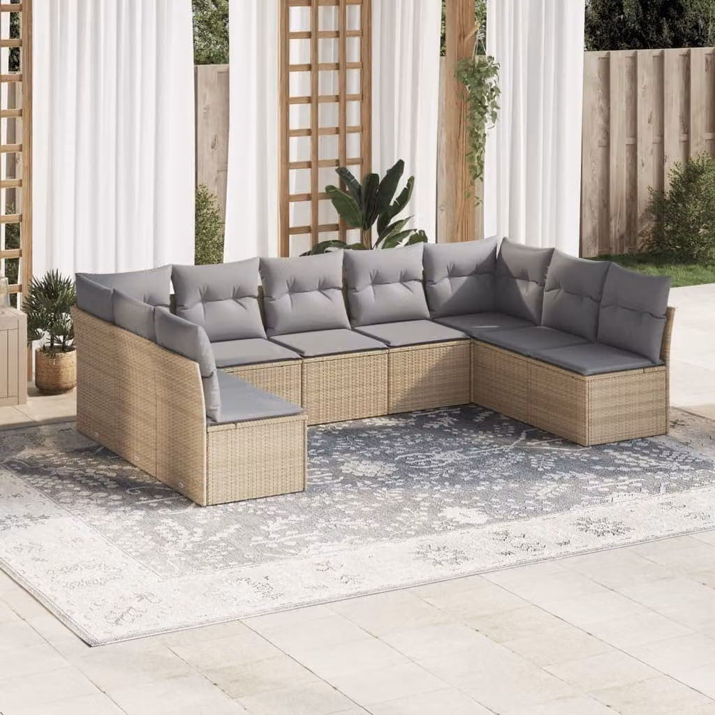 Set Divano da Giardino vidaXL 9 pz con Cuscini Beige e Grigio in Polyrattan e Metallo – 1