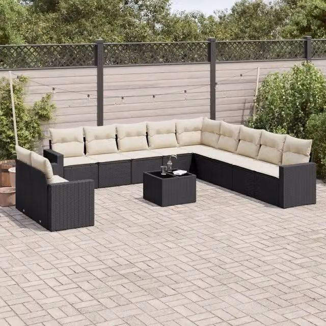 Set di Divani da Giardino VIDAXL in Polyrattan Nero con Cuscini, Composizione a L per 12 Persone – 1