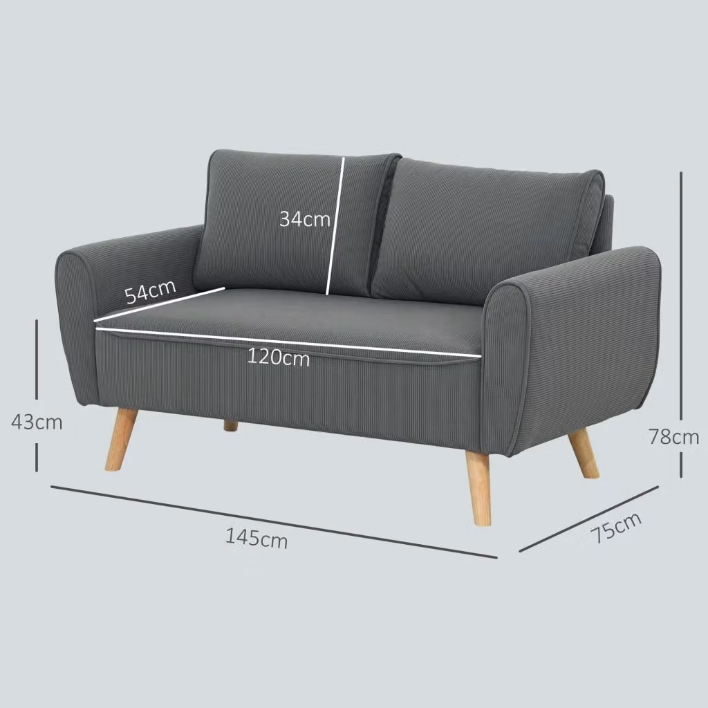 Divano a 2 posti REDOM in velluto a coste grigio con struttura in legno massello L: 145 cm, P: 75 cm, H: 78 cm – 2