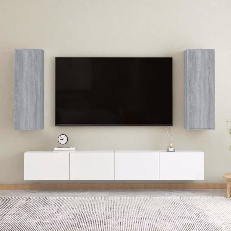 Set di 2 mobili TV moderni vidaXL in legno multistrato e MDF, colore grigio, da appendere al muro, L/P/H: 30,5 x 30 x 90 cm