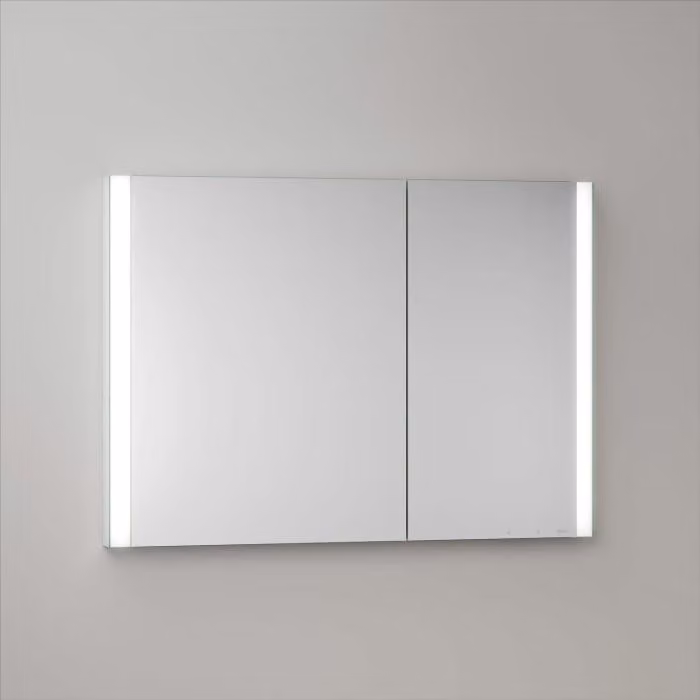 Mobile specchio a incasso LED Keuco Royal Metis, dimensioni 100 x 71 cm, 2 ante con riscaldamento a specchio, design asimmetrico, versione svizzera