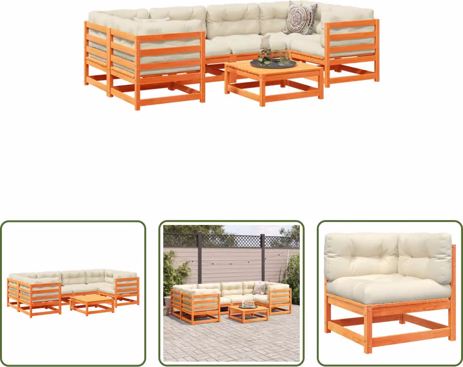 The Living Store Set di divani da giardino 7 pezzi con cuscini Wax in legno di pino marrone