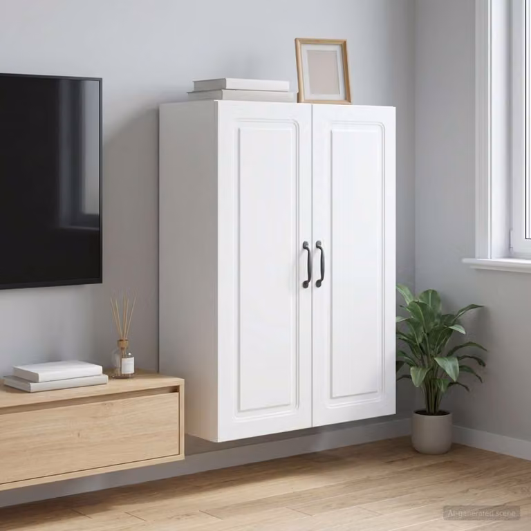 vidaXL Mobiletto a muro in legno ingegnerizzato bianco con ante a battente e ripiani regolabili L: 66 cm, P: 34,5 cm, H: 90 cm