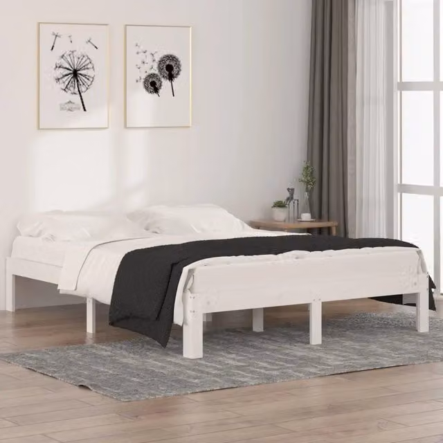 Letto King Size vidaXL in Legno di Pino Bianco Lacquered L/P/H: 150 x 200 x 30 cm