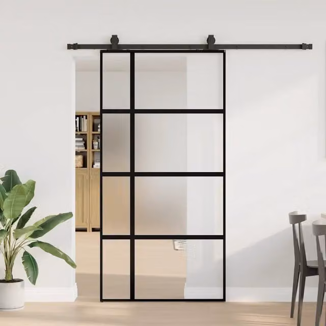 Porta Scorrevole Moderna VIDAXL in Vetro Temperato Trasparente con Telaio in Alluminio Nero L: 102,5 cm, H: 205 cm – 1
