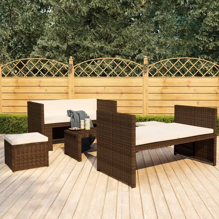 Maison Exclusive - Set da giardino da 5 pezzi con cuscini in polyrattan marrone