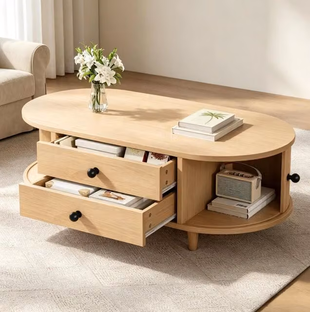 Tavolino da salotto moderno MODFU in MDF con 2 cassetti e ante scorrevoli, L: 100 cm, P: 50 cm, H: 36 cm