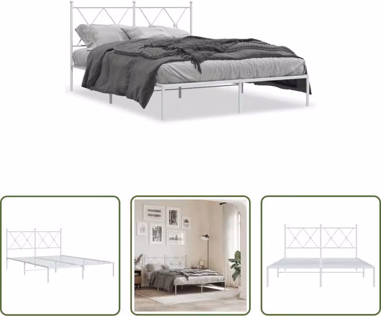 The Living Store Struttura letto con testiera in metallo bianco 140x190 cm