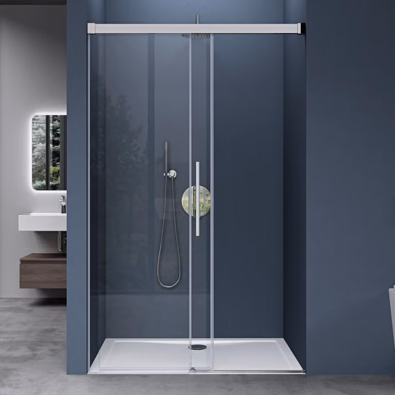 doporro Box Doccia Nicchia Porta Scorrevole Bagno 140x195 cm in Vetro Temperato Trasparente 6 mm Anticalcare con Profilo Cromato Lucido Teramo12K