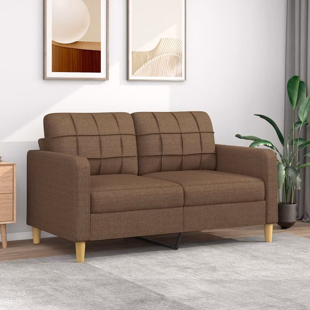 Divano esclusivo, due posti, color marrone, 140 cm, rivestito in tessuto