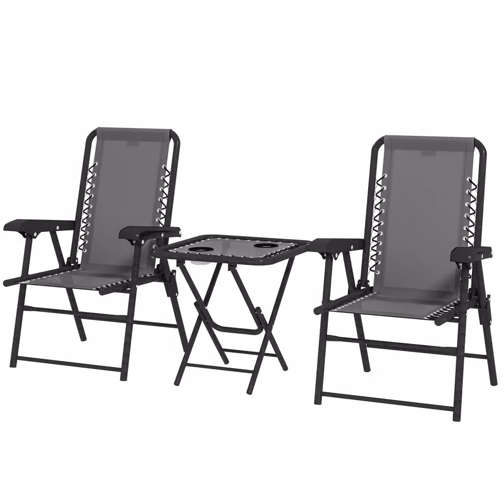 Set Bistrot Xylo da 3 Pezzi con Tavolo Pieghevole e 2 Sedie in Acciaio Antracite per Giardino e Terrazzo – 2
