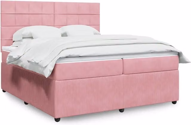 Letto matrimoniale ibrido vidaXL con struttura in velluto rosa e bianco L/P: 200 x 200 cm