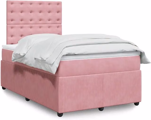 Letto moderno vidaXL con struttura in velluto rosa e bianco, materasso ibrido a molle e schiuma, dotato di illuminazione sottostante e porta USB, L/P/H: 200 x 120 x 50 cm