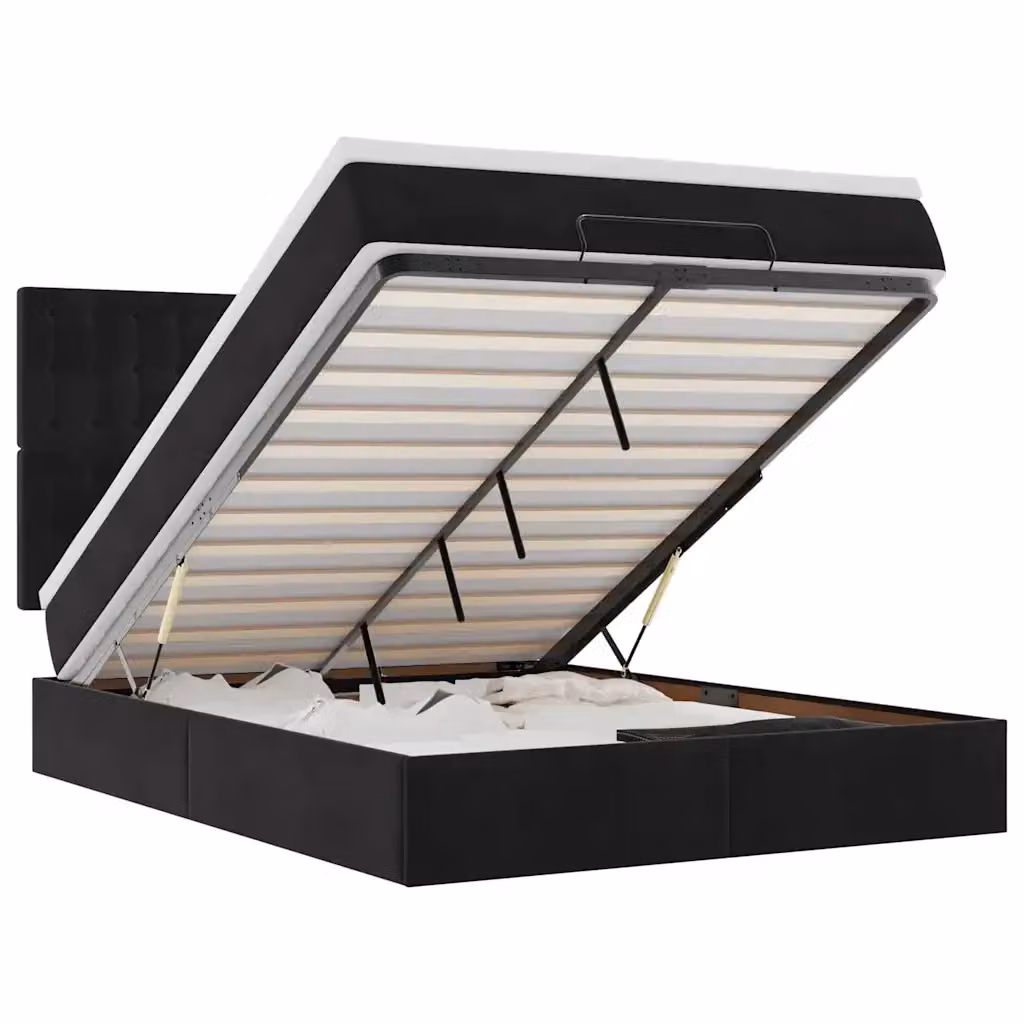 Letto con contenitore a sollevamento vidaXL in velluto nero e bianco L: 140 cm, P: 200 cm, H: 128 cm – 2