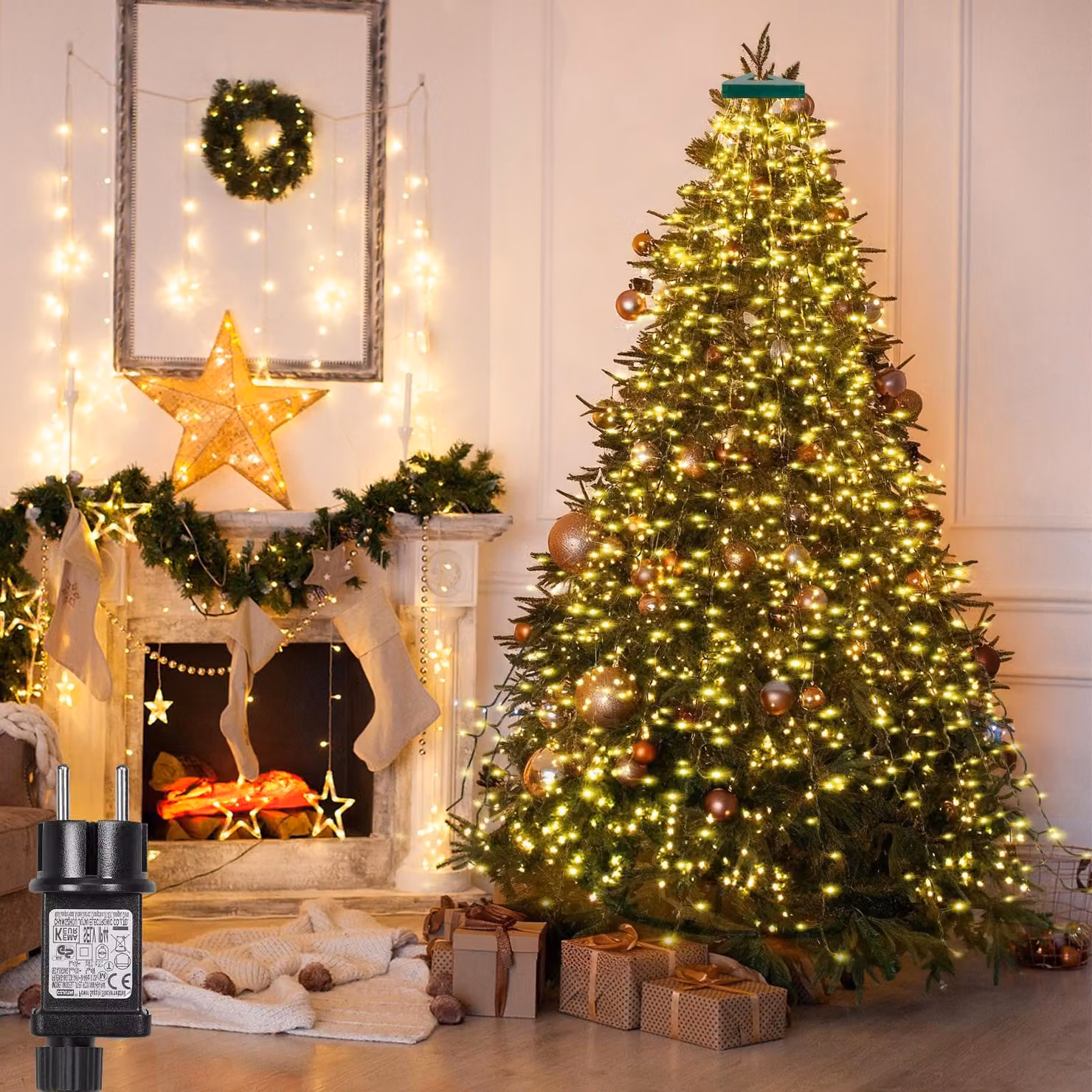 2m LED albero di Natale luci fatate, bianco caldo 8 modalità di luce timer impermeabile luci di Natale per la festa di Natale decorazione giardino