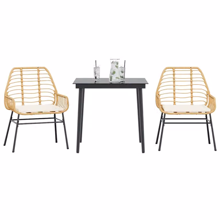Set da pranzo da giardino vidaXL in polyrattan con tavolo in vetro e cuscini, moderno, disponibile in nero, marrone o bianco